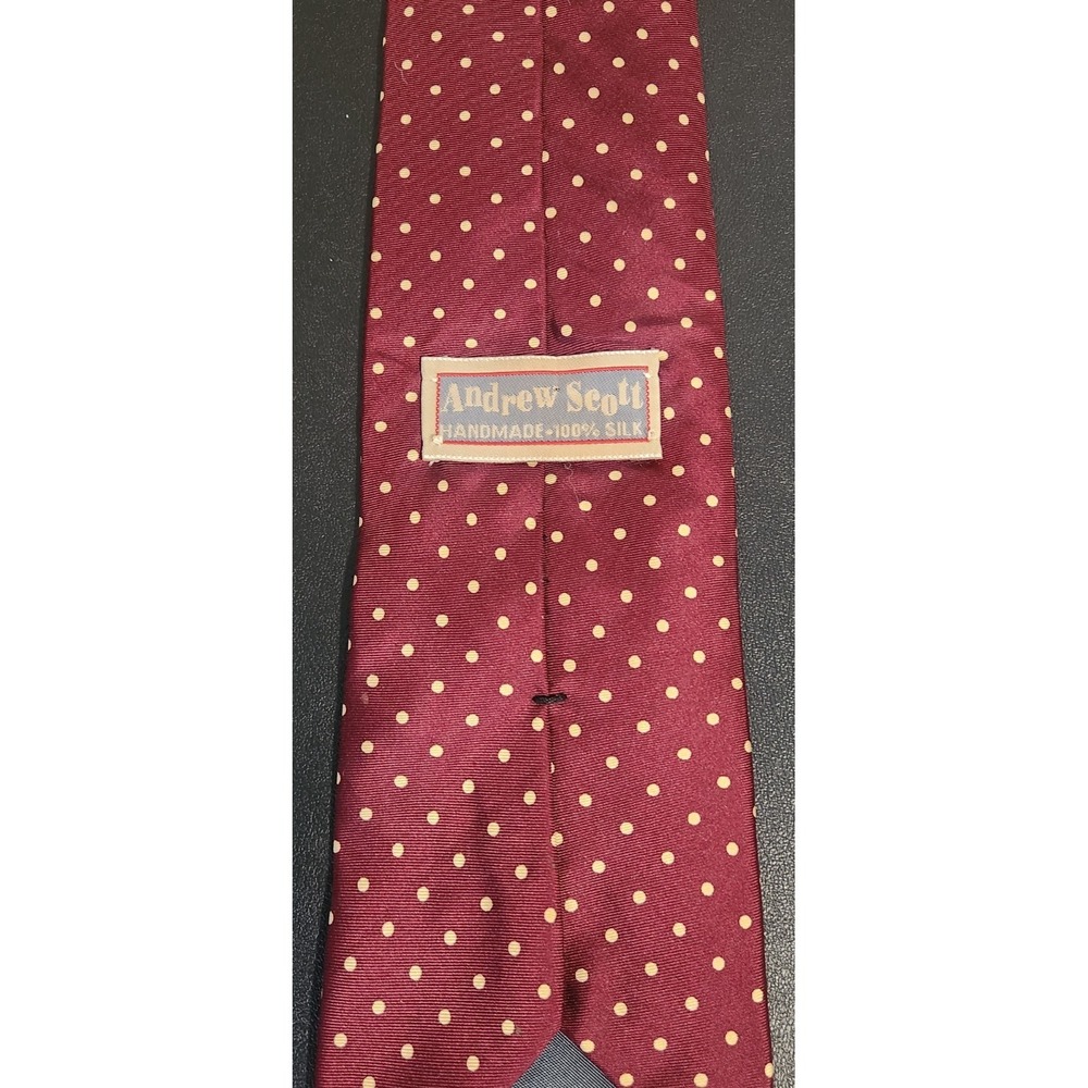 Andrew Scott Vintage Maroon Polka Dot Tie 58" Handmade 100% Silk - Picture 6 of 9